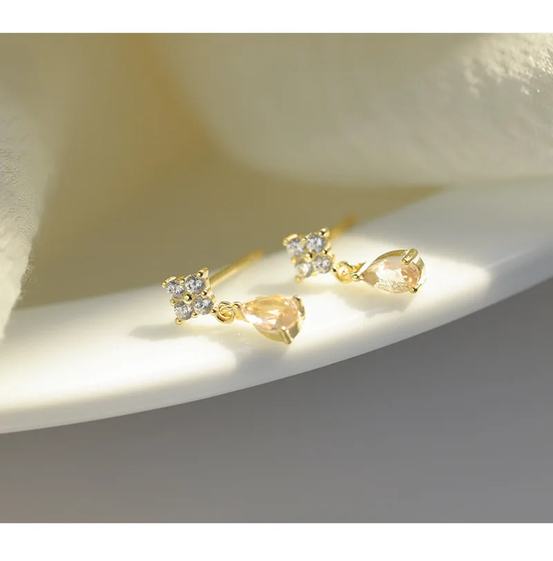 Korean Cute Ear Piercing Water Drop Earrings for Women Crystal Short Tassel Hypoallergenic Female Earrings Party Jewelry Brincos