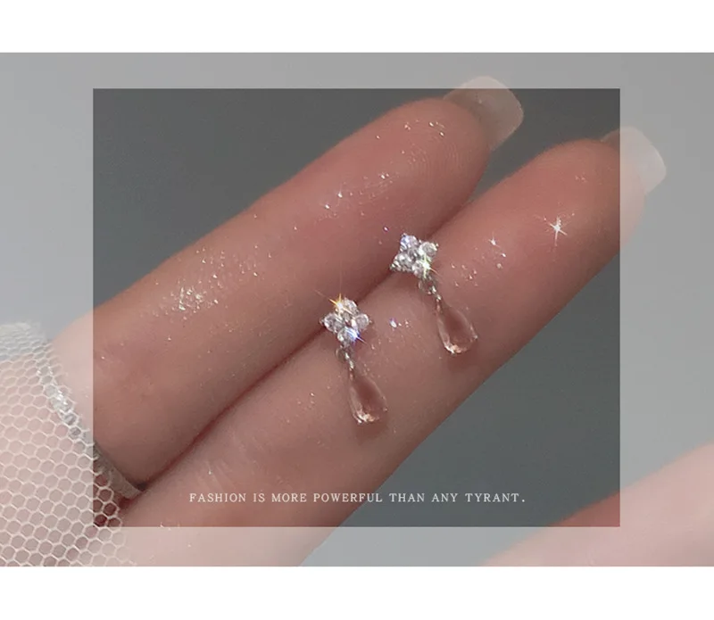 Korean Cute Ear Piercing Water Drop Earrings for Women Crystal Short Tassel Hypoallergenic Female Earrings Party Jewelry Brincos