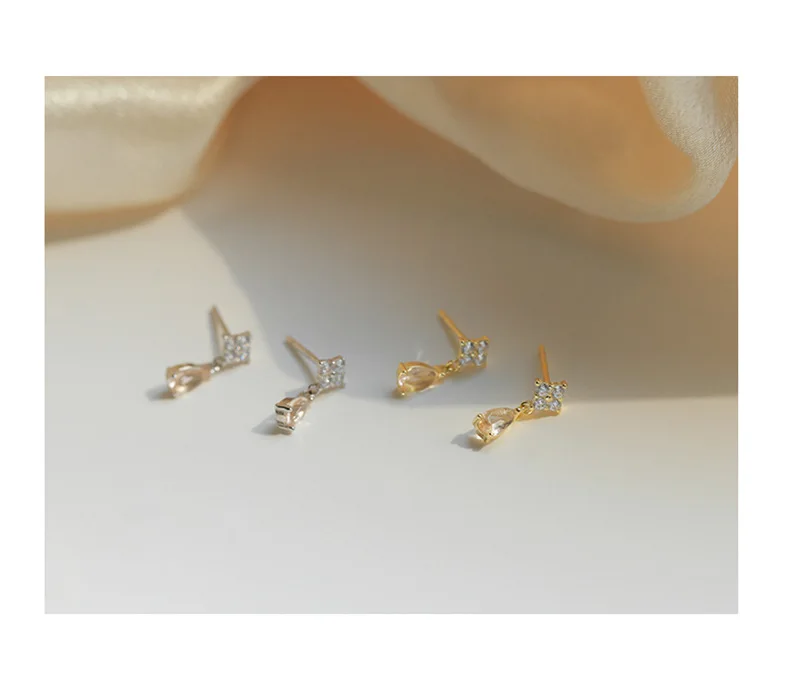 Korean Cute Ear Piercing Water Drop Earrings for Women Crystal Short Tassel Hypoallergenic Female Earrings Party Jewelry Brincos