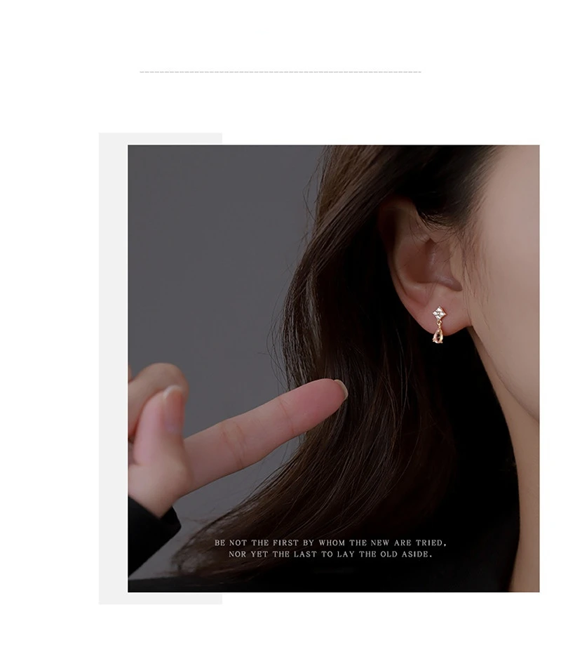 Korean Cute Ear Piercing Water Drop Earrings for Women Crystal Short Tassel Hypoallergenic Female Earrings Party Jewelry Brincos