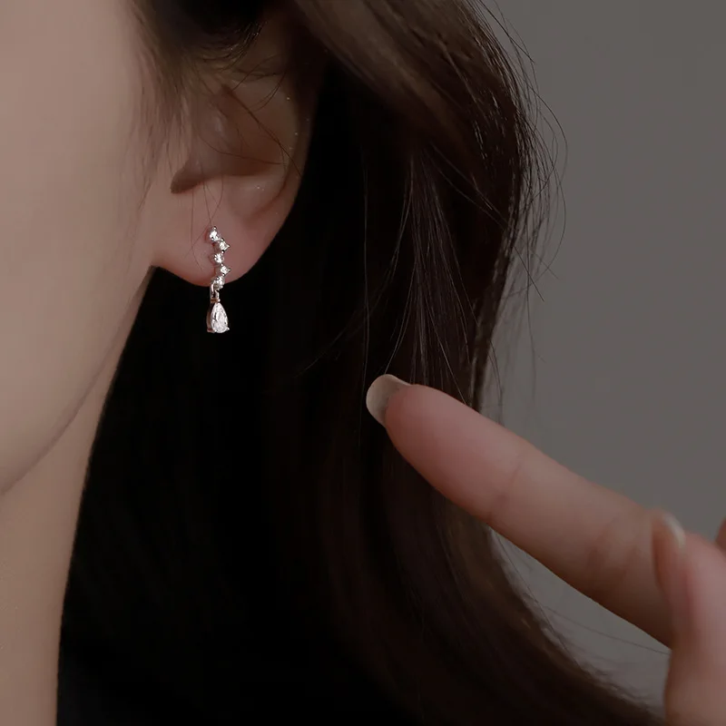 Korean Cute Ear Piercing Water Drop Earrings for Women Crystal Short Tassel Hypoallergenic Female Earrings Party Jewelry Brincos