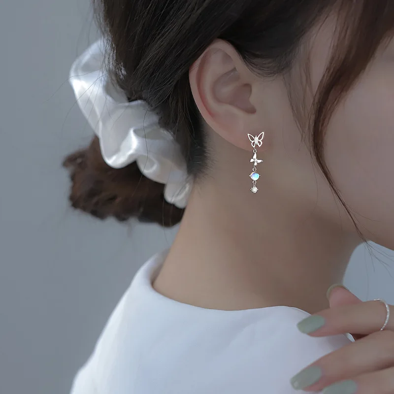 Korean Cute Ear Piercing Water Drop Earrings for Women Crystal Short Tassel Hypoallergenic Female Earrings Party Jewelry Brincos
