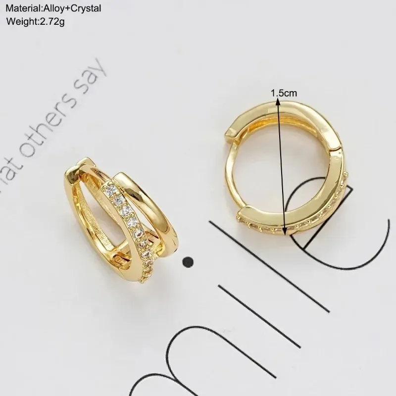 Stainless Steel Gold Color Circle Hoop Earrings for Women Simple Cubic Zircon Double Ring Earring Cartilage Piercing Jewelry