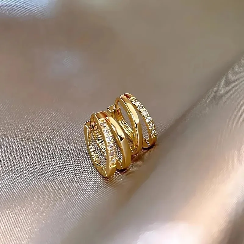 Stainless Steel Gold Color Circle Hoop Earrings for Women Simple Cubic Zircon Double Ring Earring Cartilage Piercing Jewelry