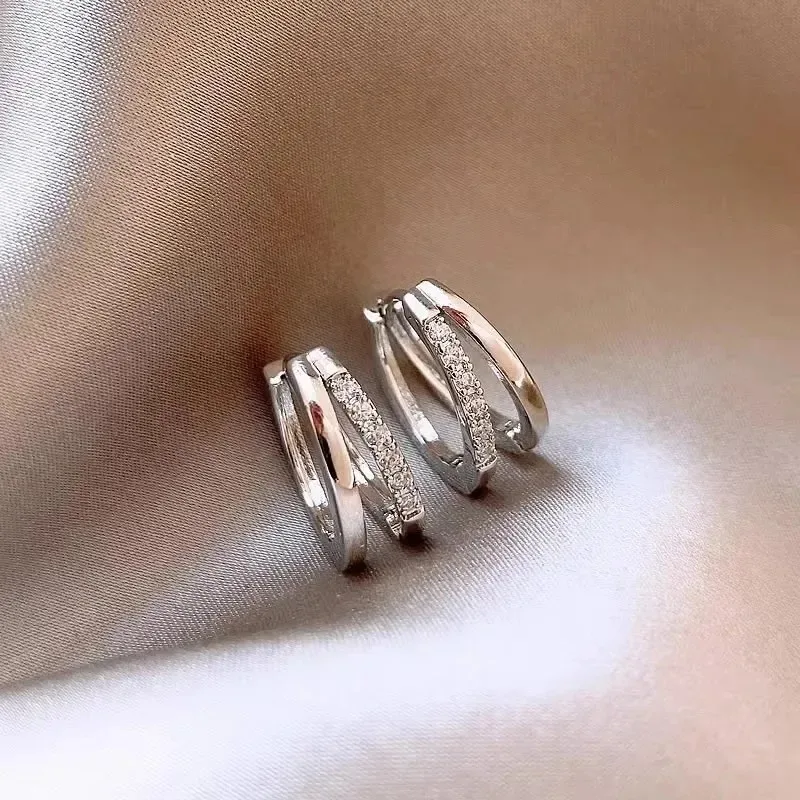 Stainless Steel Gold Color Circle Hoop Earrings for Women Simple Cubic Zircon Double Ring Earring Cartilage Piercing Jewelry