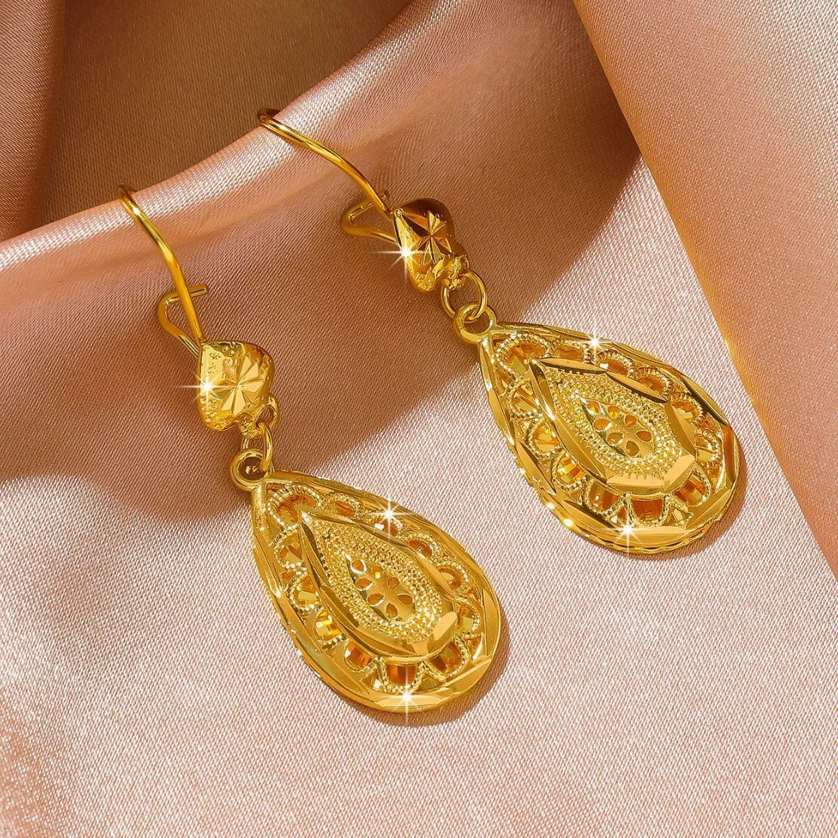 Daily & Banquet Versatile Fashion Long Flower Tassel Earrings For Women 24K Gold AU999, Stunning for work & parties