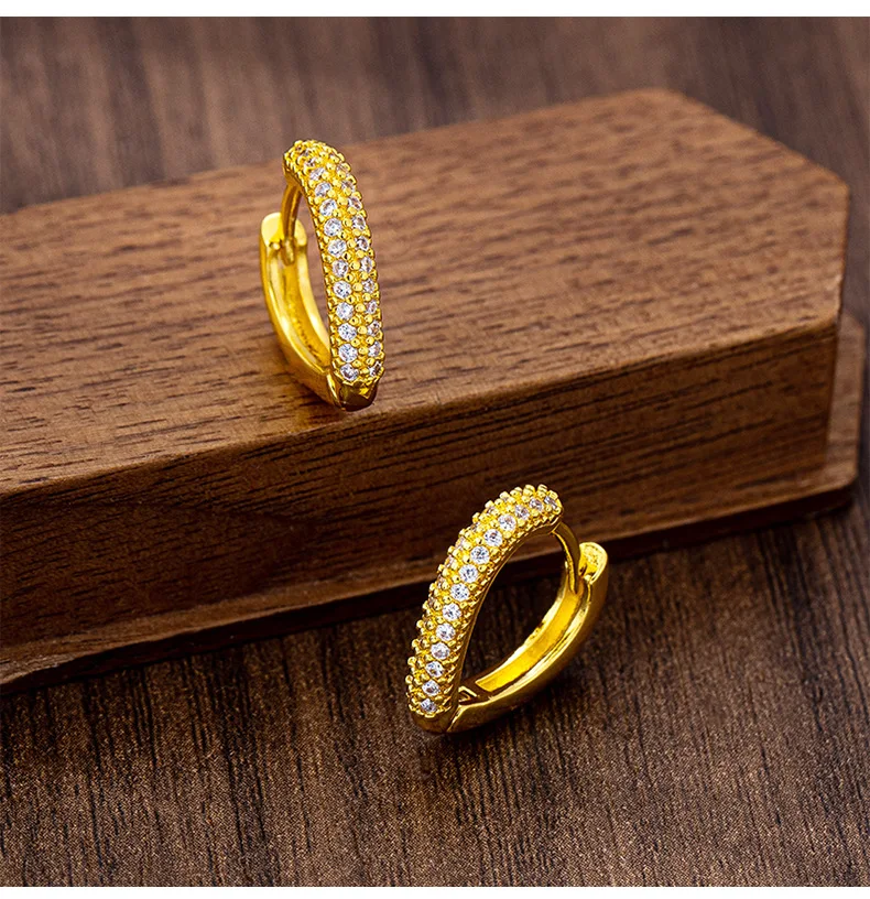 Zircon-Inlaid Heart Hoop Earrings 24K Gold AU999 Women - Classic style, mellow 24K texture, reliable AU999, versatile for outfit