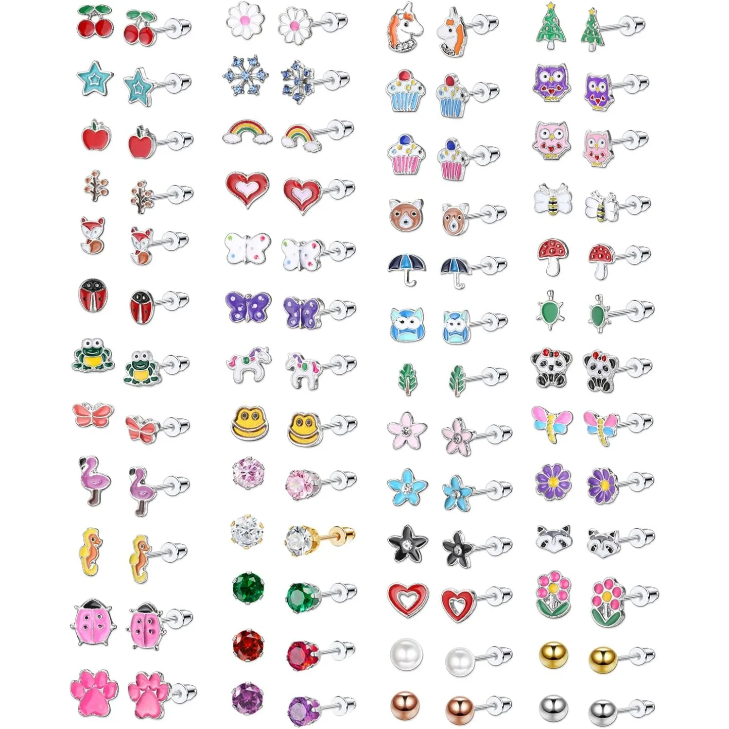 51 Pairs Stainless Steel Stud Earring Set for Women, Hypoallergenic Piercing Jewellery, Perfect for Sensitive Ears, Coloured Cubic Zirconia Animal Flower Fruit Pearl Star Tiny Studs, Multi Style Daint 51 Pairs Stainless Steel Stud Earring Set for Women, Hypoallergenic Piercing Jewellery, Perfect for Sensitive Ears, Coloured Cubic Zirconia Animal Flower Fruit Pearl Star Tiny Studs, Multi Style Daint