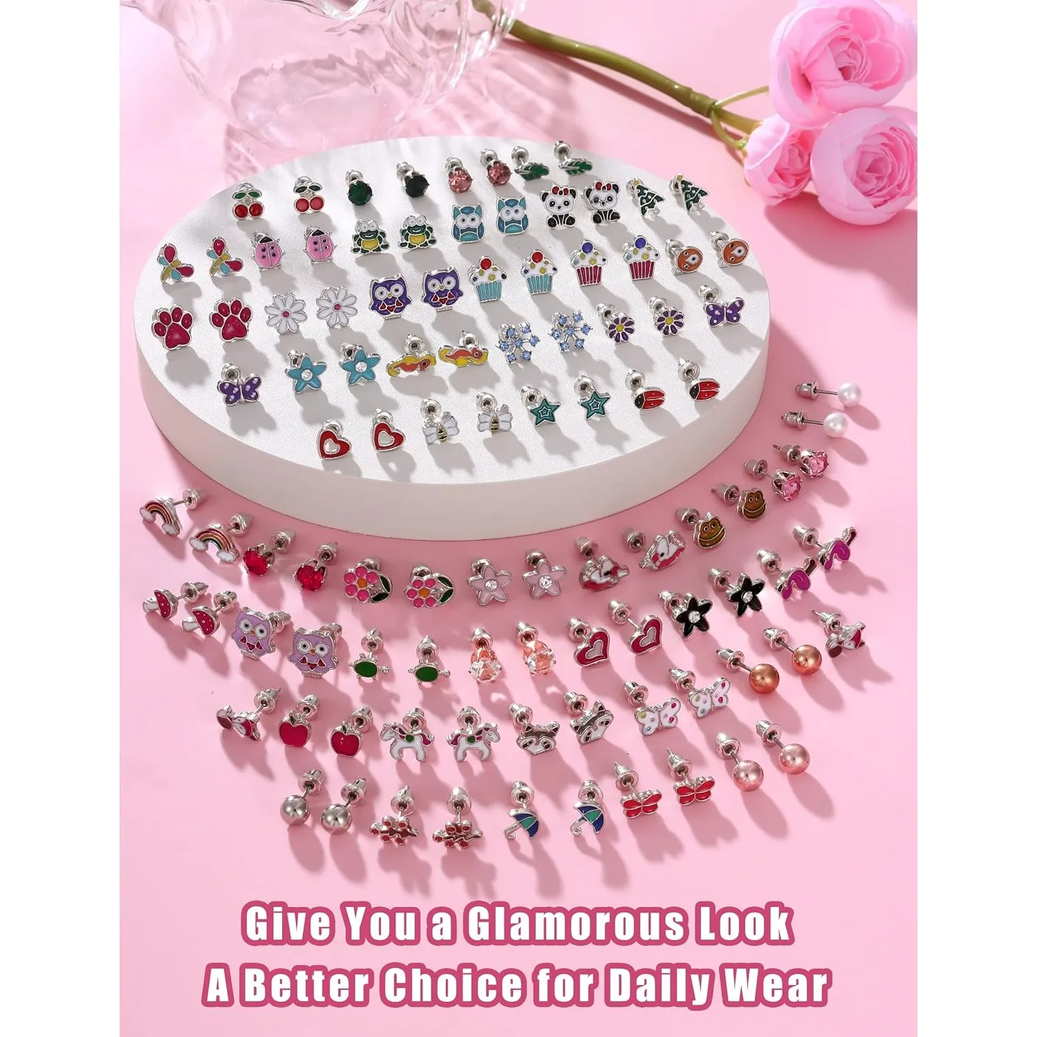 51 Pairs Stainless Steel Stud Earring Set for Women, Hypoallergenic Piercing Jewellery, Perfect for Sensitive Ears, Coloured Cubic Zirconia Animal Flower Fruit Pearl Star Tiny Studs, Multi Style Daint 51 Pairs Stainless Steel Stud Earring Set for Women, Hypoallergenic Piercing Jewellery, Perfect for Sensitive Ears, Coloured Cubic Zirconia Animal Flower Fruit Pearl Star Tiny Studs, Multi Style Daint