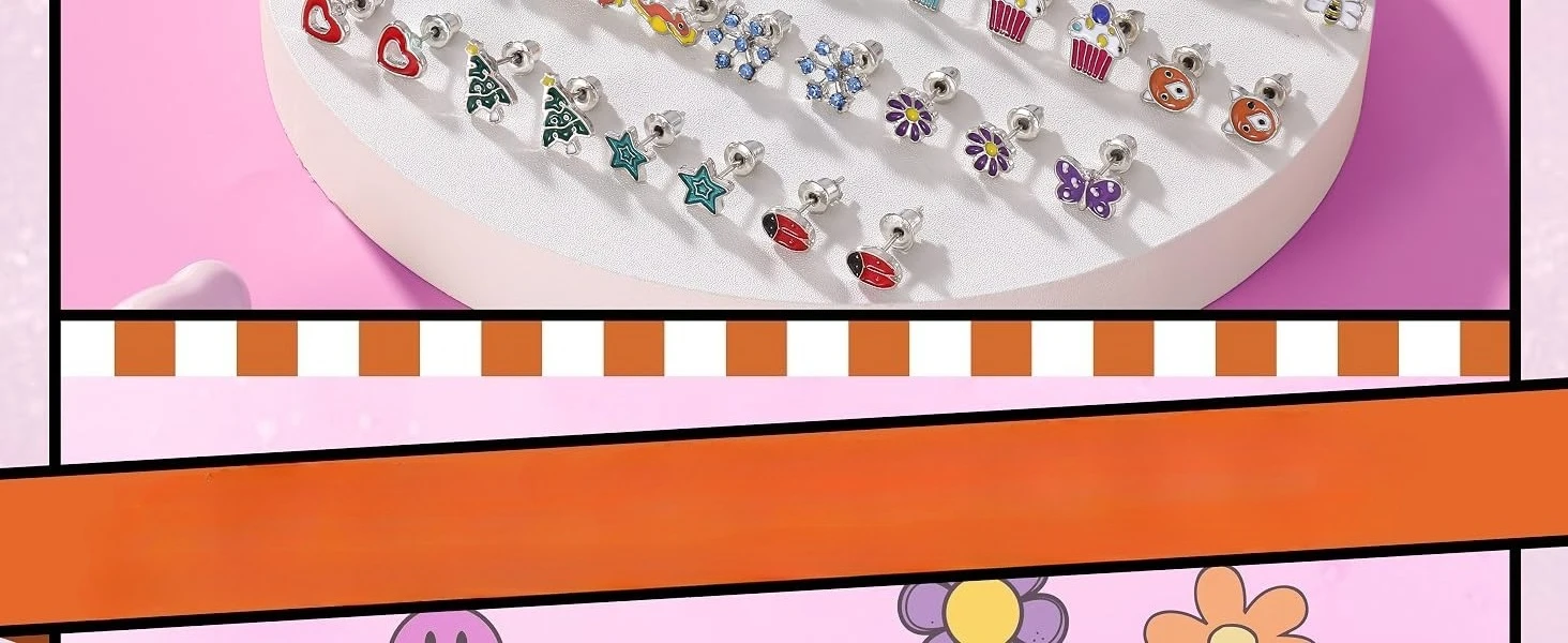 51 Pairs Stainless Steel Stud Earring Set for Women, Hypoallergenic Piercing Jewellery, Perfect for Sensitive Ears, Coloured Cubic Zirconia Animal Flower Fruit Pearl Star Tiny Studs, Multi Style Daint 51 Pairs Stainless Steel Stud Earring Set for Women, Hypoallergenic Piercing Jewellery, Perfect for Sensitive Ears, Coloured Cubic Zirconia Animal Flower Fruit Pearl Star Tiny Studs, Multi Style Daint
