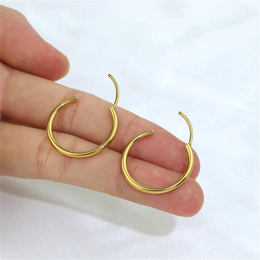 Gold Plated Smooth Round Circle Big Hoop Earrings for Women Size 12/25/30/40/50/60mm Stainless Steel Jewelry Accessories Gifts