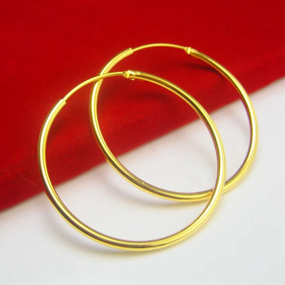 Gold Plated Smooth Round Circle Big Hoop Earrings for Women Size 12/25/30/40/50/60mm Stainless Steel Jewelry Accessories Gifts