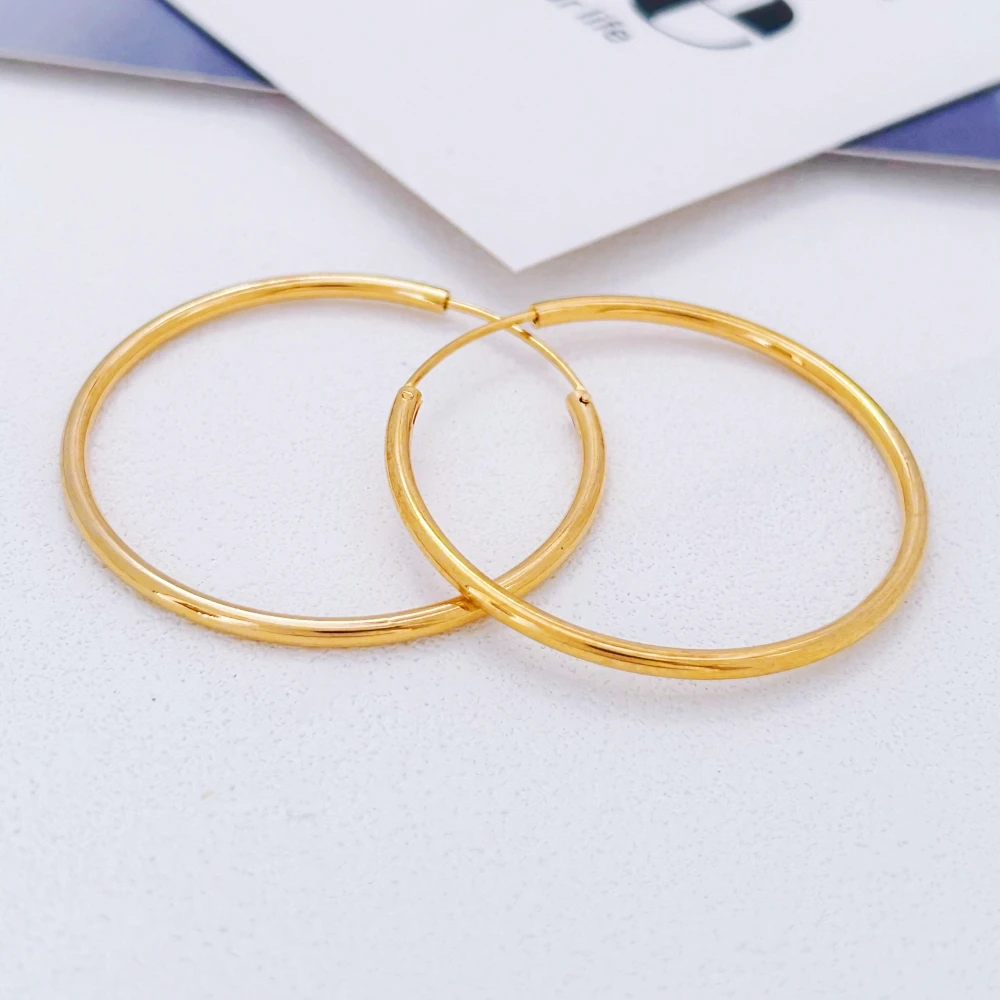 Gold Plated Smooth Round Circle Big Hoop Earrings for Women Size 12/25/30/40/50/60mm Stainless Steel Jewelry Accessories Gifts