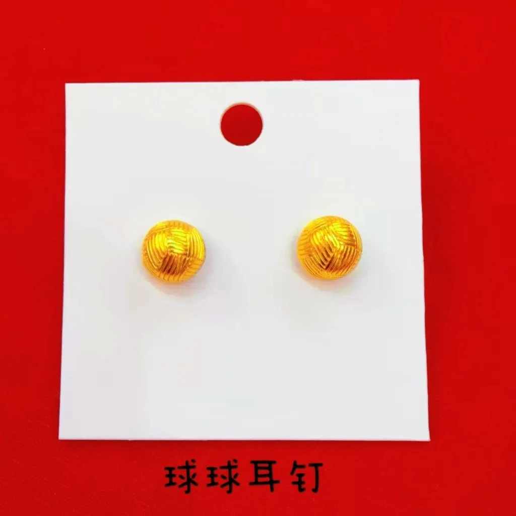 Woven Brushed Round Earrings Women's 24K Gold AU999 - Cute tiny round shape, vintage woven design, for afternoon tea dates