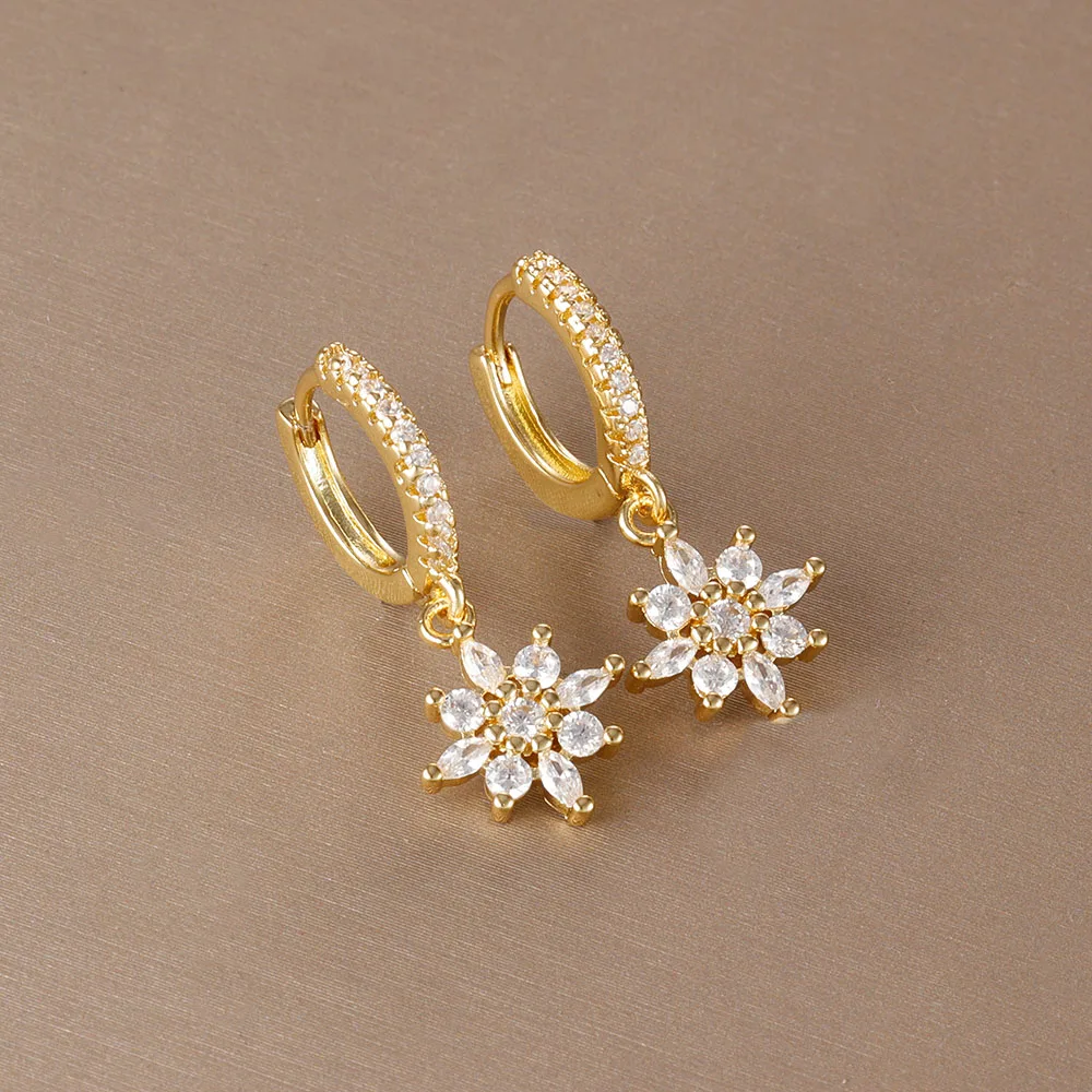 Luxury Stainless Steel Star Dangle Earrings For Women Sparkling Zircons Geometric Ear Piercing Earring Fashion Jewelry aretes