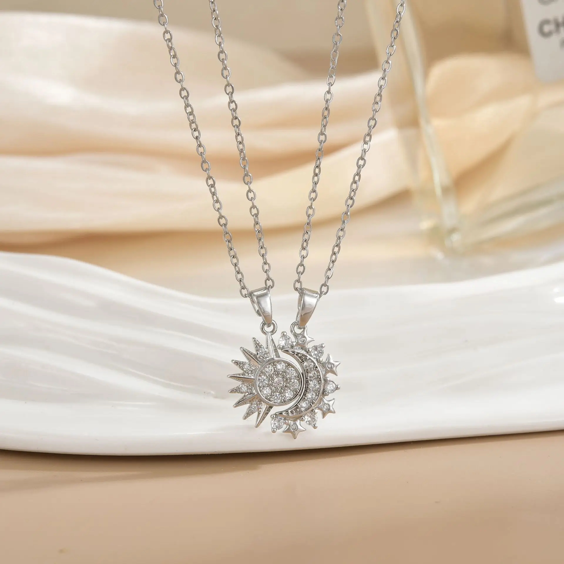 LATS New Stainless Steel Magnetic Sun Moon Couple Necklace Fashion Chain for Men and Women Good Friend Gifts Trend Jewelry