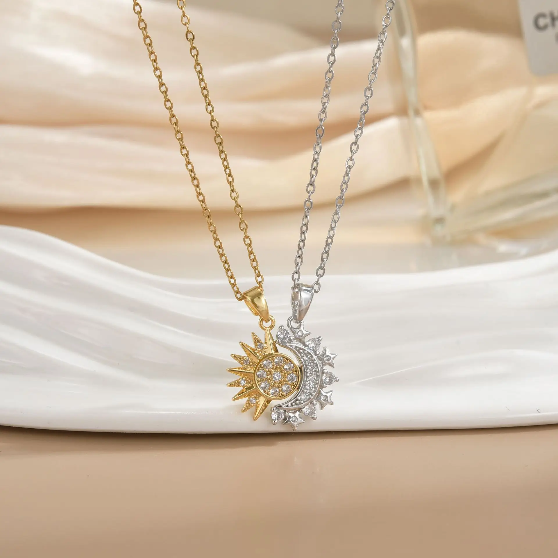 LATS New Stainless Steel Magnetic Sun Moon Couple Necklace Fashion Chain for Men and Women Good Friend Gifts Trend Jewelry