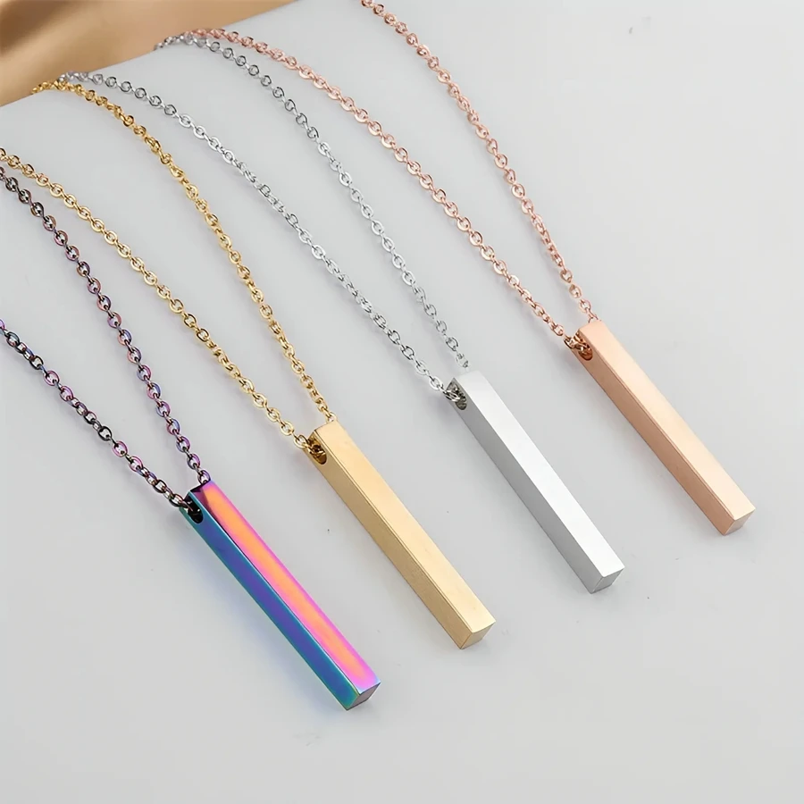 New Waterproof Pillar Necklaces for Men Women Stainless Steel Rectangle Vertical Bar Pendant Necklace Simple Casual Collar Gifts New Waterproof Pillar Necklaces for Men Women Stainless Steel Rectangle Vertical Bar Pendant Necklace Simple Casual Collar Gifts