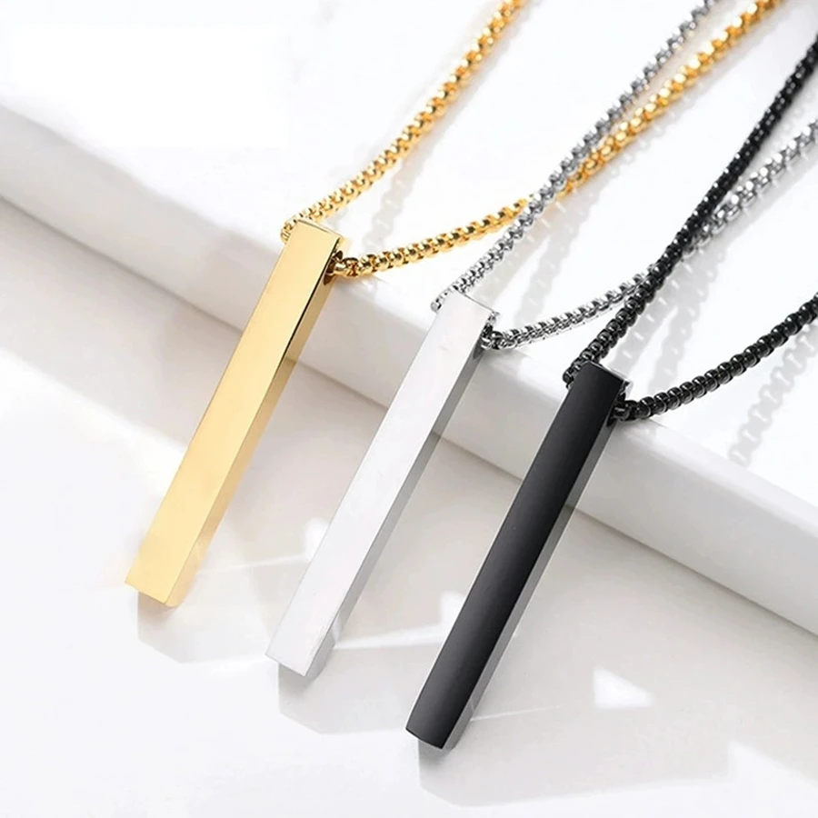 New Waterproof Pillar Necklaces for Men Women Stainless Steel Rectangle Vertical Bar Pendant Necklace Simple Casual Collar Gifts New Waterproof Pillar Necklaces for Men Women Stainless Steel Rectangle Vertical Bar Pendant Necklace Simple Casual Collar Gifts
