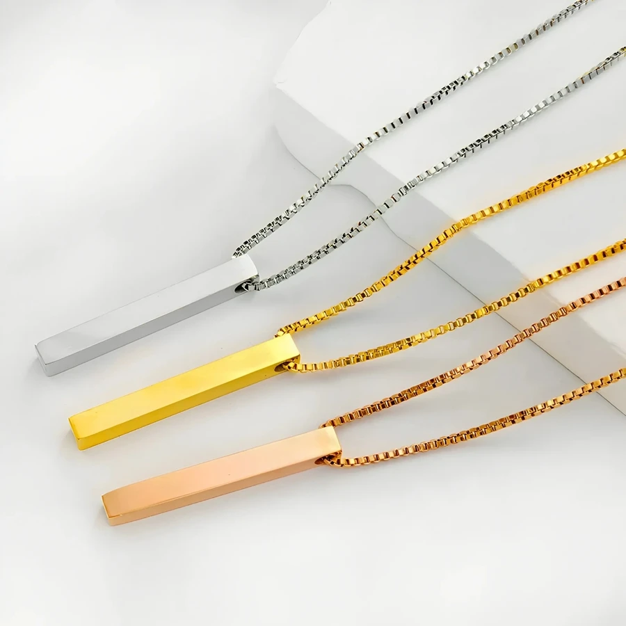 New Waterproof Pillar Necklaces for Men Women Stainless Steel Rectangle Vertical Bar Pendant Necklace Simple Casual Collar Gifts New Waterproof Pillar Necklaces for Men Women Stainless Steel Rectangle Vertical Bar Pendant Necklace Simple Casual Collar Gifts