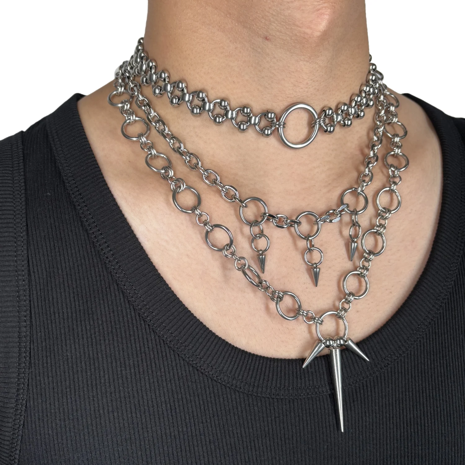 Punk Jewelry Ring Splicing Rivet Pendant Titanium Steel Necklace for Women Men Goth Aesthetic Necklace Set Grunge Accessorie