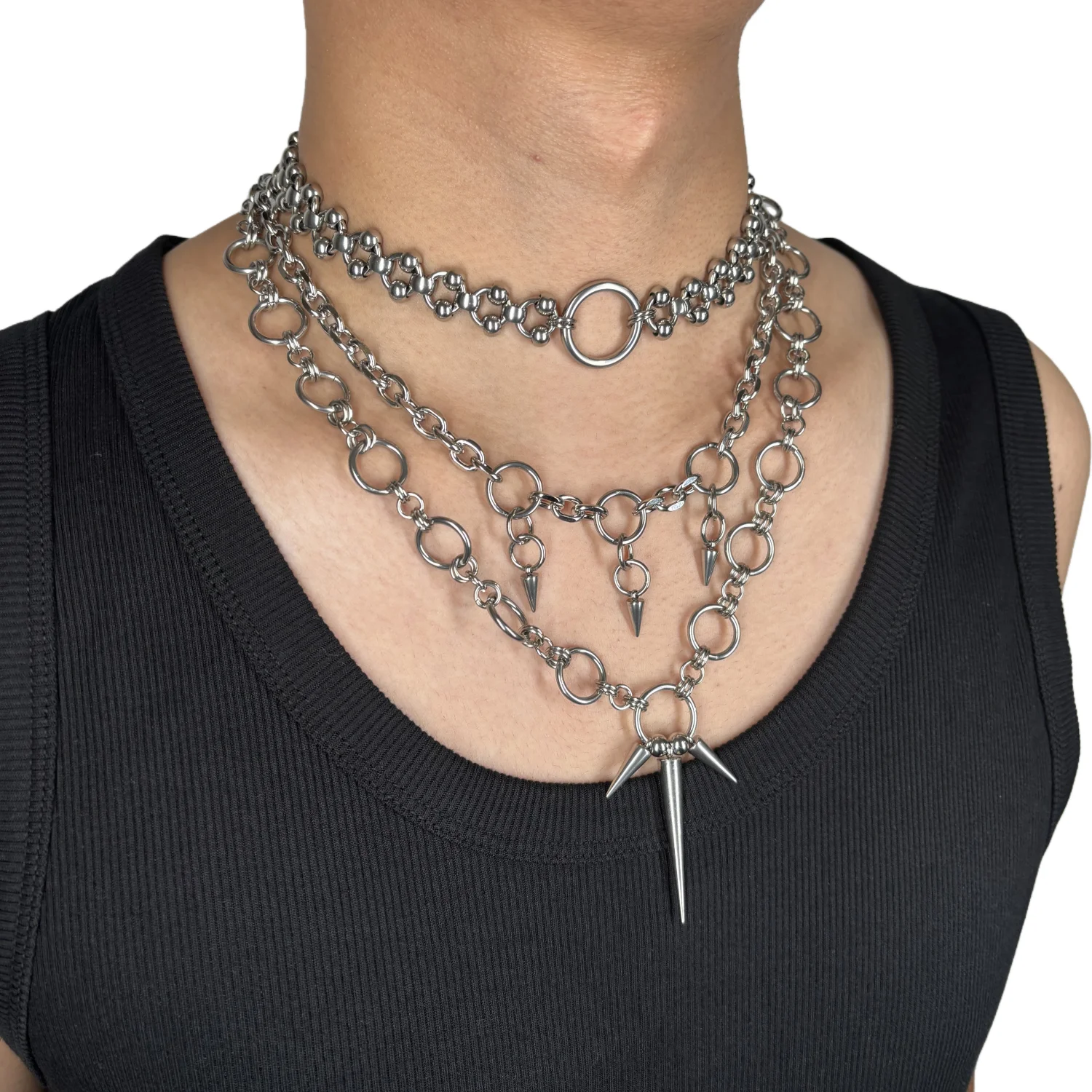 Punk Jewelry Ring Splicing Rivet Pendant Titanium Steel Necklace for Women Men Goth Aesthetic Necklace Set Grunge Accessorie