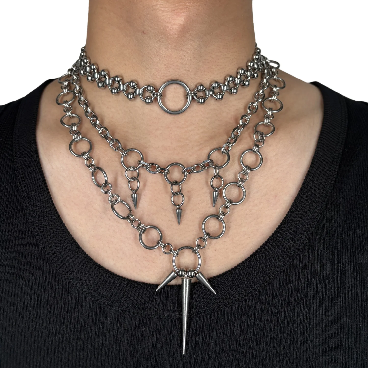 Punk Jewelry Ring Splicing Rivet Pendant Titanium Steel Necklace for Women Men Goth Aesthetic Necklace Set Grunge Accessorie