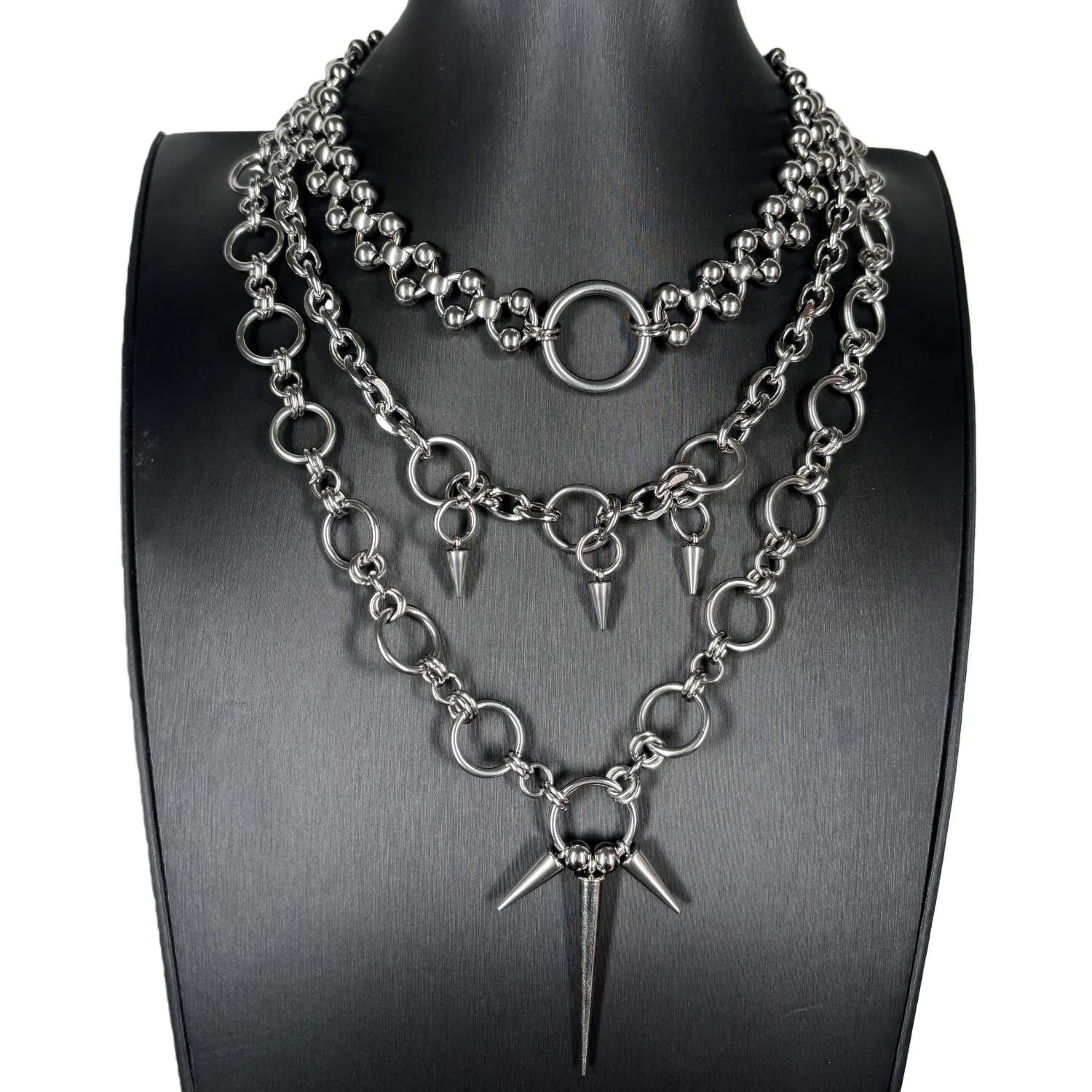 Punk Jewelry Ring Splicing Rivet Pendant Titanium Steel Necklace for Women Men Goth Aesthetic Necklace Set Grunge Accessorie