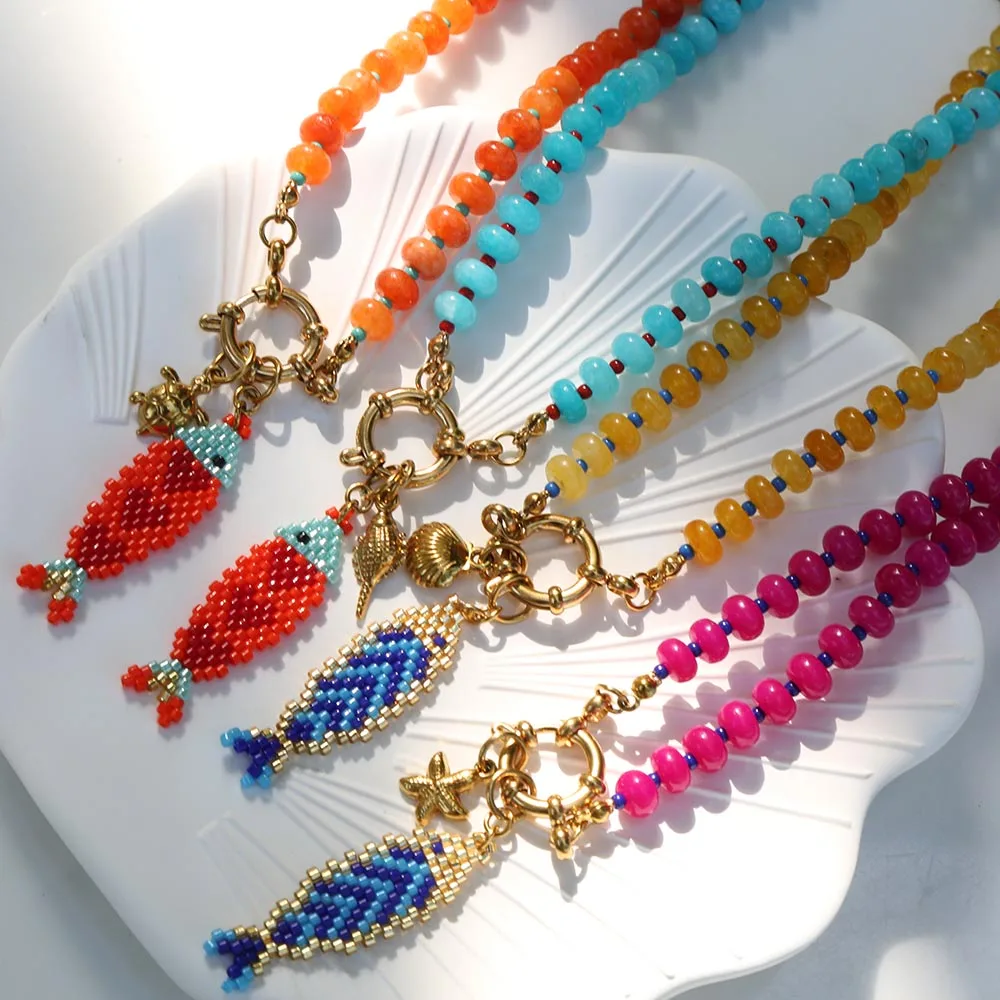 2026 Ocean Wind Fashion Personalized Customized Colorful hand knitting Fish Pendant Handmade Beaded Necklace Party Gift 2026 Ocean Wind Fashion Personalized Customized Colorful hand knitting Fish Pendant Handmade Beaded Necklace Party Gift