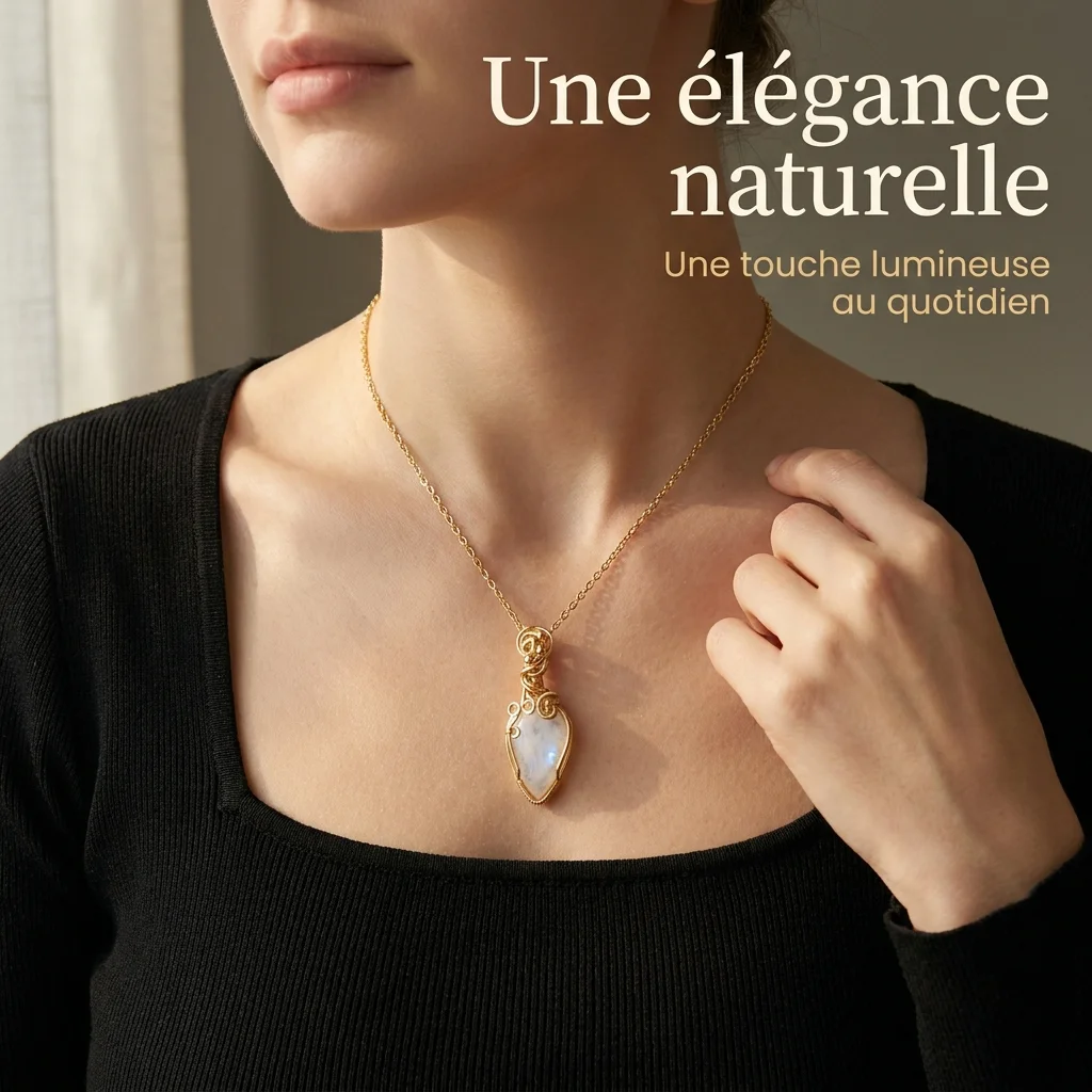 Women's Natural Gemstone Necklace Pendant Moonstone Handmade Copper Stainless Steel Necklace collier Pierre Naturelle Women's Natural Gemstone Necklace Pendant Moonstone Handmade Copper Stainless Steel Necklace collier Pierre Naturelle
