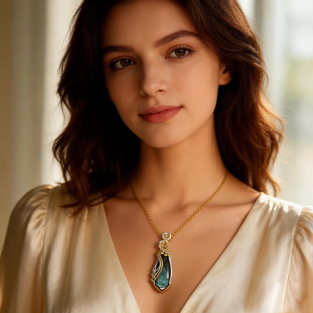 Women's Natural Gemstone Necklace Pendant Moonstone Handmade Copper Stainless Steel Necklace collier Pierre Naturelle Women's Natural Gemstone Necklace Pendant Moonstone Handmade Copper Stainless Steel Necklace collier Pierre Naturelle