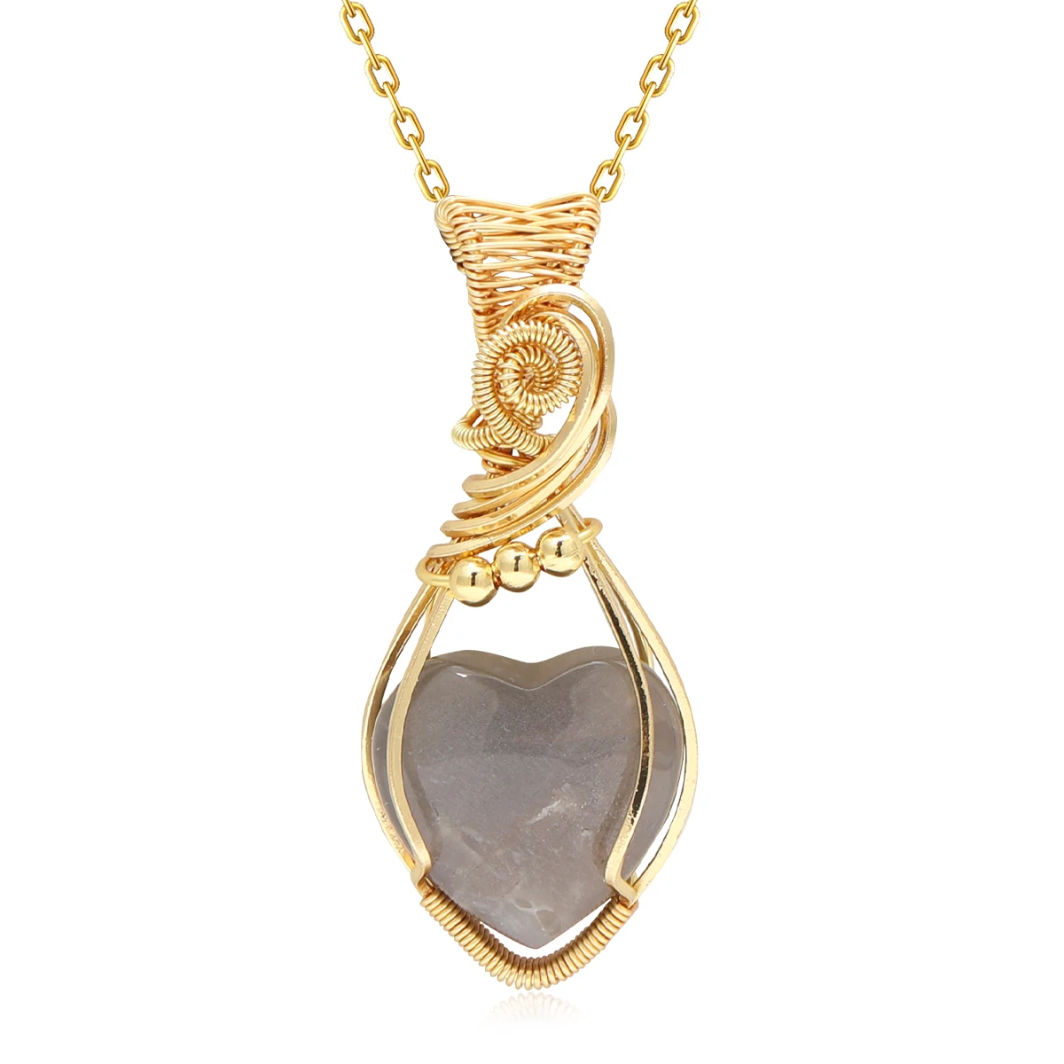 Women's Natural Gemstone Necklace Pendant Moonstone Handmade Copper Stainless Steel Necklace collier Pierre Naturelle Women's Natural Gemstone Necklace Pendant Moonstone Handmade Copper Stainless Steel Necklace collier Pierre Naturelle