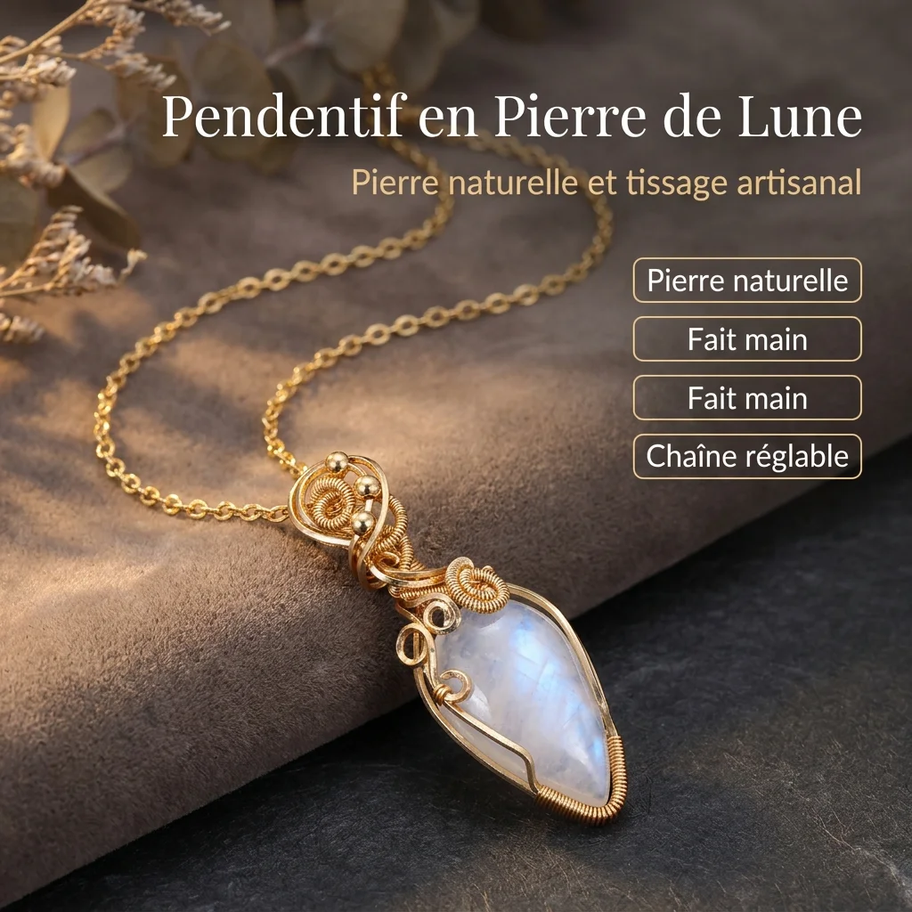 Women’s Natural Gemstone Necklace Pendant Moonstone Handmade Copper Stainless Steel Necklace collier Pierre Naturelle Women's Natural Gemstone Necklace Pendant Moonstone Handmade Copper Stainless Steel Necklace collier Pierre Naturelle