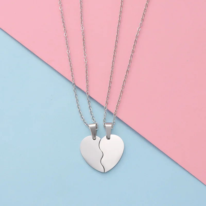 10 pcs Broken Heart Stitching Pendant Necklace For Women Men Mirror Polish Stainless Steel Heart DIY Couple Necklaces 10 pcs Broken Heart Stitching Pendant Necklace For Women Men Mirror Polish Stainless Steel Heart DIY Couple Necklaces