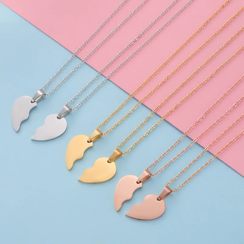 10 pcs Broken Heart Stitching Pendant Necklace For Women Men Mirror Polish Stainless Steel Heart DIY Couple Necklaces 10 pcs Broken Heart Stitching Pendant Necklace For Women Men Mirror Polish Stainless Steel Heart DIY Couple Necklaces