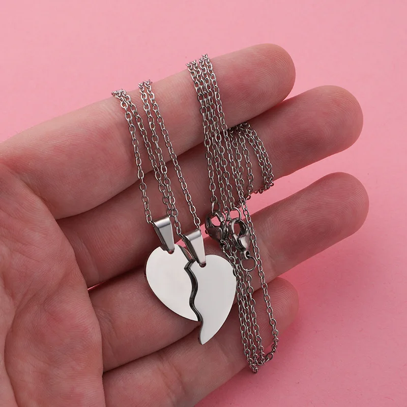10 pcs Broken Heart Stitching Pendant Necklace For Women Men Mirror Polish Stainless Steel Heart DIY Couple Necklaces 10 pcs Broken Heart Stitching Pendant Necklace For Women Men Mirror Polish Stainless Steel Heart DIY Couple Necklaces