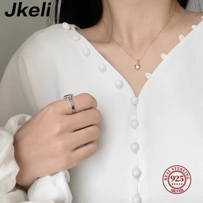 Jkeli S925 Sterling Silver 14K Gold Plated Heart Necklace 3D Heart Pendant Clavicle Chain Gift for Ladies Jkeli S925 Sterling Silver 14K Gold Plated Heart Necklace 3D Heart Pendant Clavicle Chain Gift for Ladies