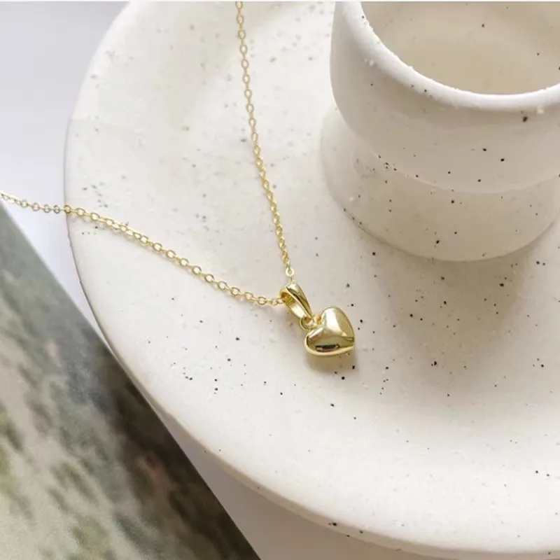 Jkeli S925 Sterling Silver 14K Gold Plated Heart Necklace 3D Heart Pendant Clavicle Chain Gift for Ladies Jkeli S925 Sterling Silver 14K Gold Plated Heart Necklace 3D Heart Pendant Clavicle Chain Gift for Ladies