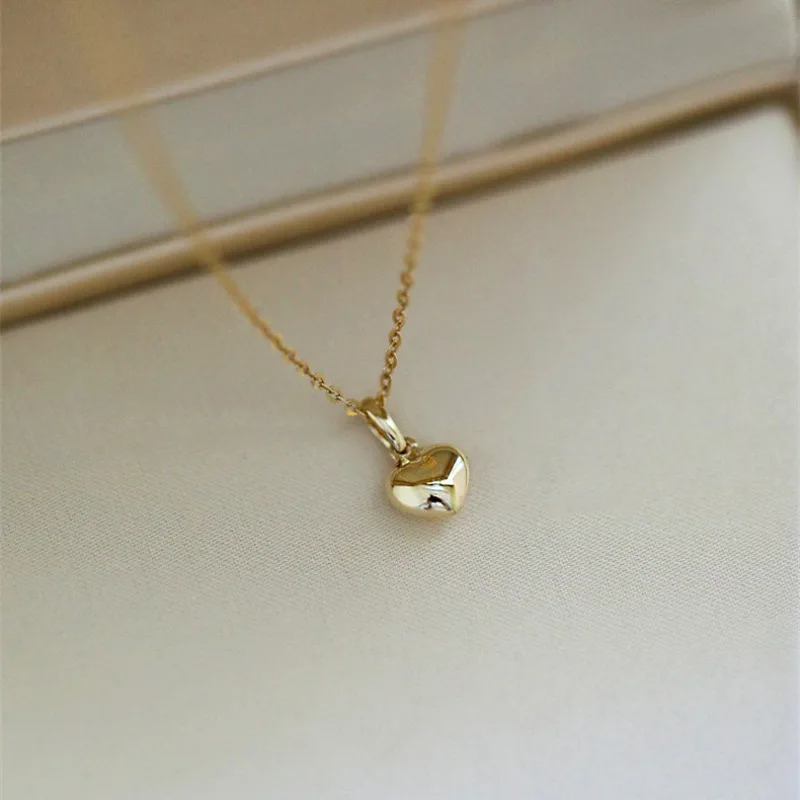 Jkeli S925 Sterling Silver 14K Gold Plated Heart Necklace 3D Heart Pendant Clavicle Chain Gift for Ladies Jkeli S925 Sterling Silver 14K Gold Plated Heart Necklace 3D Heart Pendant Clavicle Chain Gift for Ladies