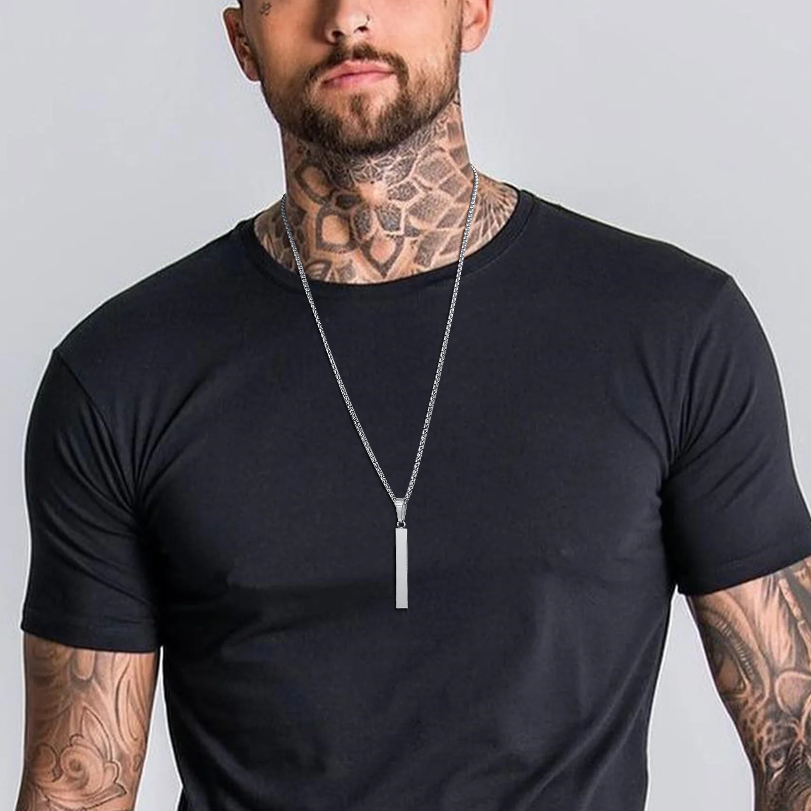 Vnox Mens Silver Color Bar Necklaces, Geometric Stainless Steel Pendant with Box Chain, Minimalst Metal Jewelry Gift for Him Vnox Mens Silver Color Bar Necklaces, Geometric Stainless Steel Pendant with Box Chain, Minimalst Metal Jewelry Gift for Him