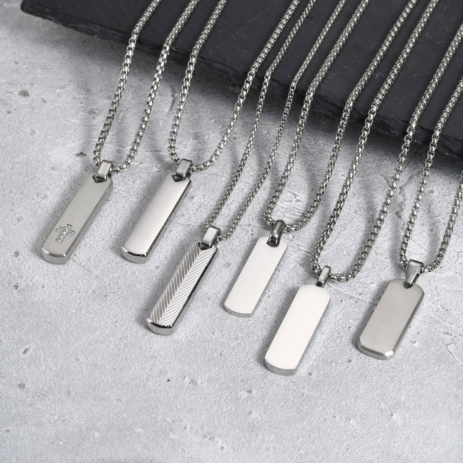 Vnox Mens Silver Color Bar Necklaces, Geometric Stainless Steel Pendant with Box Chain, Minimalst Metal Jewelry Gift for Him Vnox Mens Silver Color Bar Necklaces, Geometric Stainless Steel Pendant with Box Chain, Minimalst Metal Jewelry Gift for Him