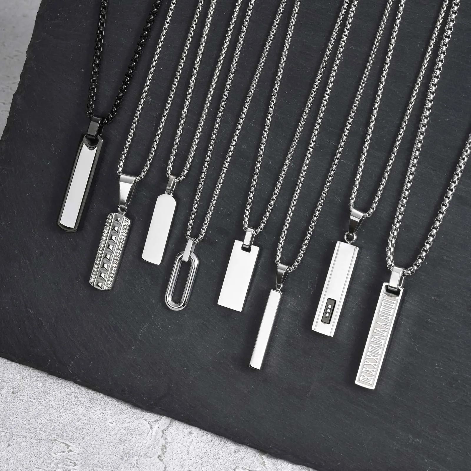 Vnox Mens Silver Color Bar Necklaces, Geometric Stainless Steel Pendant with Box Chain, Minimalst Metal Jewelry Gift for Him Vnox Mens Silver Color Bar Necklaces, Geometric Stainless Steel Pendant with Box Chain, Minimalst Metal Jewelry Gift for Him