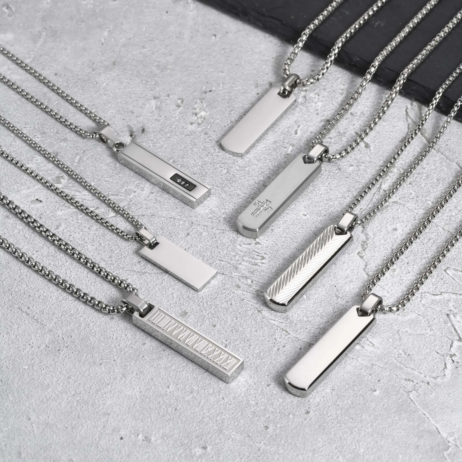 Vnox Mens Silver Color Bar Necklaces, Geometric Stainless Steel Pendant with Box Chain, Minimalst Metal Jewelry Gift for Him Vnox Mens Silver Color Bar Necklaces, Geometric Stainless Steel Pendant with Box Chain, Minimalst Metal Jewelry Gift for Him