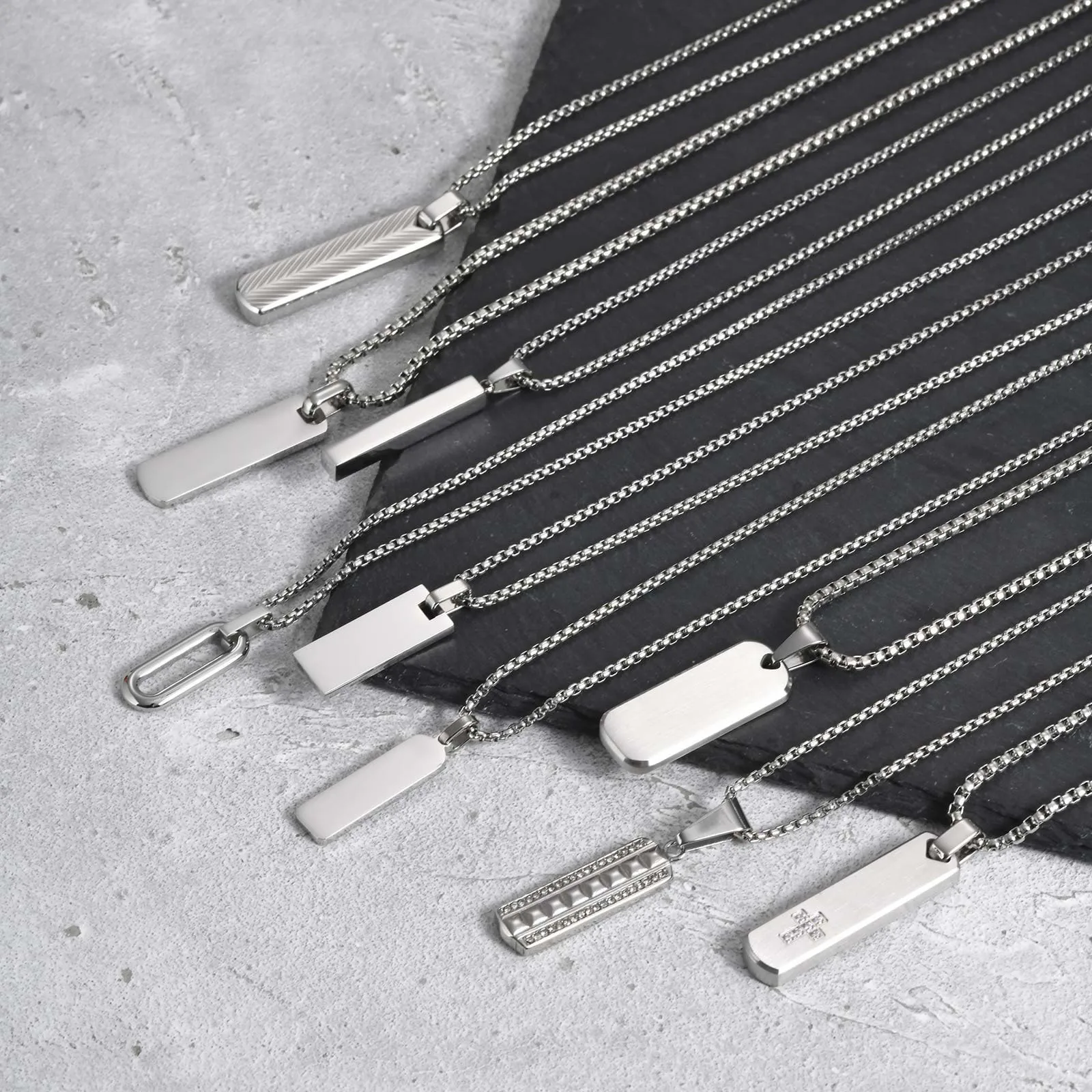 Vnox Mens Silver Color Bar Necklaces, Geometric Stainless Steel Pendant with Box Chain, Minimalst Metal Jewelry Gift for Him Vnox Mens Silver Color Bar Necklaces, Geometric Stainless Steel Pendant with Box Chain, Minimalst Metal Jewelry Gift for Him