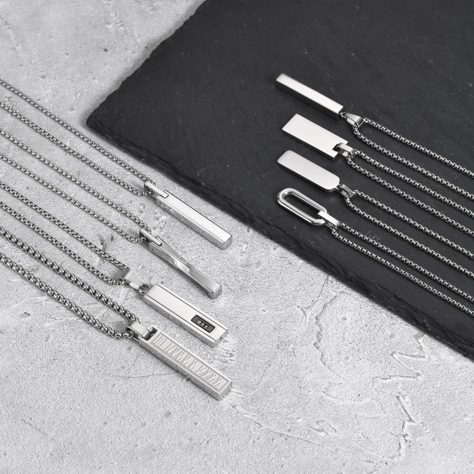 Vnox Mens Silver Color Bar Necklaces, Geometric Stainless Steel Pendant with Box Chain, Minimalst Metal Jewelry Gift for Him Vnox Mens Silver Color Bar Necklaces, Geometric Stainless Steel Pendant with Box Chain, Minimalst Metal Jewelry Gift for Him