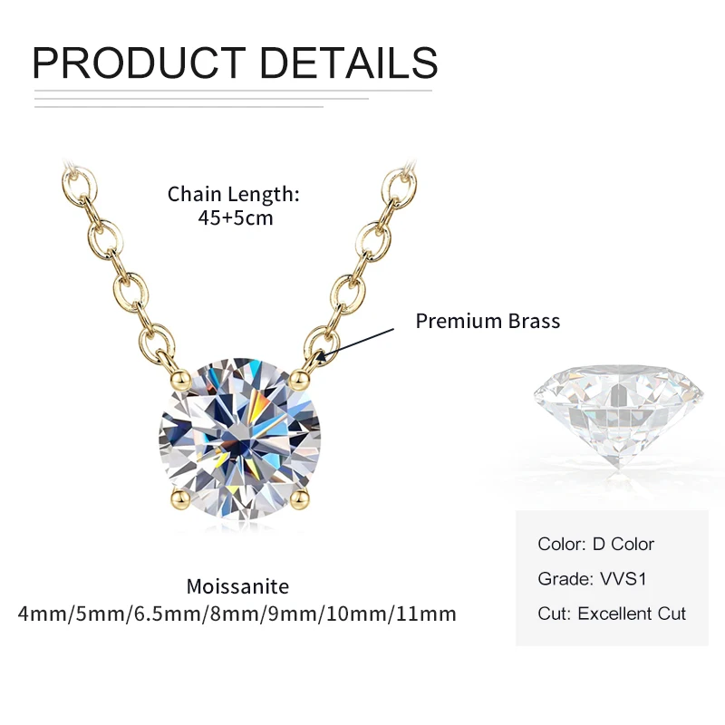 Rrjzz Solitaire D Color 4MM-11MM Moissanite Pendant Necklace for Women Certified Round Lab Imitation Diamond Necklaces Jewelry Rrjzz Solitaire D Color 4MM-11MM Moissanite Pendant Necklace for Women Certified Round Lab Imitation Diamond Necklaces Jewelry