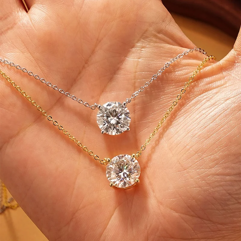 Rrjzz Solitaire D Color 4MM-11MM Moissanite Pendant Necklace for Women Certified Round Lab Imitation Diamond Necklaces Jewelry