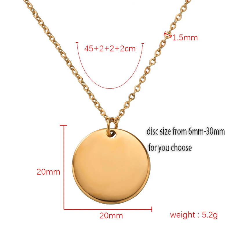 Fnixtar 10pcs Stainless Steel Necklace Round Disc Circle Pendant 6-30mm For Women Adjustable Clavicle Necklace Wedding Jewelry Fnixtar 10pcs Stainless Steel Necklace Round Disc Circle Pendant 6-30mm For Women Adjustable Clavicle Necklace Wedding Jewelry