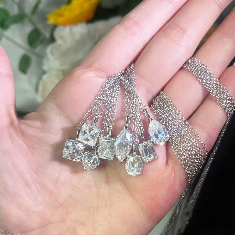 【1-5ct 10 Shapes 2 styles】Moissanite Necklace Chain925 Sterling Silver Jewelry Moissanite Diamond Chain Necklace for Women 【1-5ct 10 Shapes 2 styles】Moissanite Necklace Chain925 Sterling Silver Jewelry Moissanite Diamond Chain Necklace for Women