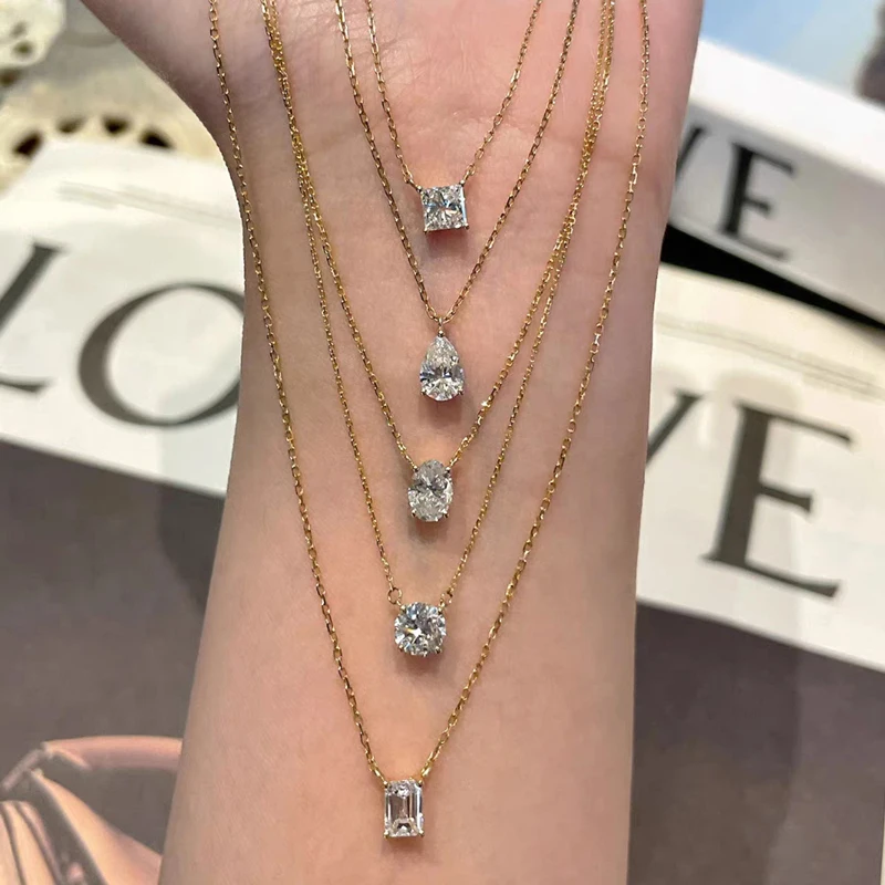 【1-5ct 10 Shapes 2 styles】Moissanite Necklace Chain925 Sterling Silver Jewelry Moissanite Diamond Chain Necklace for Women 【1-5ct 10 Shapes 2 styles】Moissanite Necklace Chain925 Sterling Silver Jewelry Moissanite Diamond Chain Necklace for Women